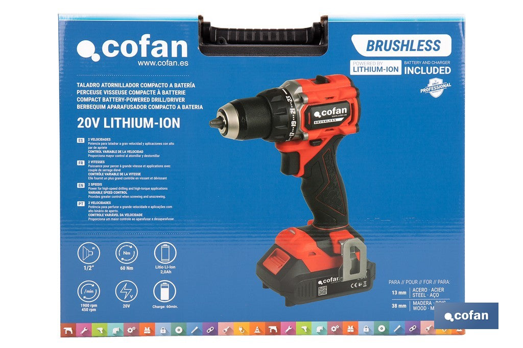 Cofan – Taladro Atornillador a Batería 20V Brushless | 60 Nm | 2 Velocidades | Sistema 1 For All