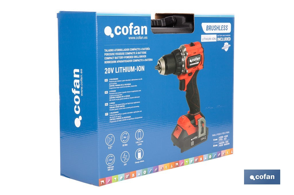 Cofan – Taladro Atornillador a Batería 20V Brushless | 60 Nm | 2 Velocidades | Sistema 1 For All
