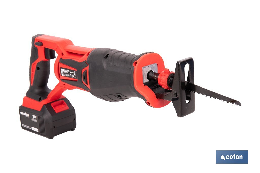 Cofan - Sierra de sable a batería 20V brushless | 3000 rpm | 28 mm | Corte 200 mm madera / 50 mm metal | Kit 4,0 Ah + cargador o solo herramienta