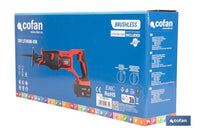 Cofan - Sierra de sable a batería 20V brushless | 3000 rpm | 28 mm | Corte 200 mm madera / 50 mm metal | Kit 4,0 Ah + cargador o solo herramienta