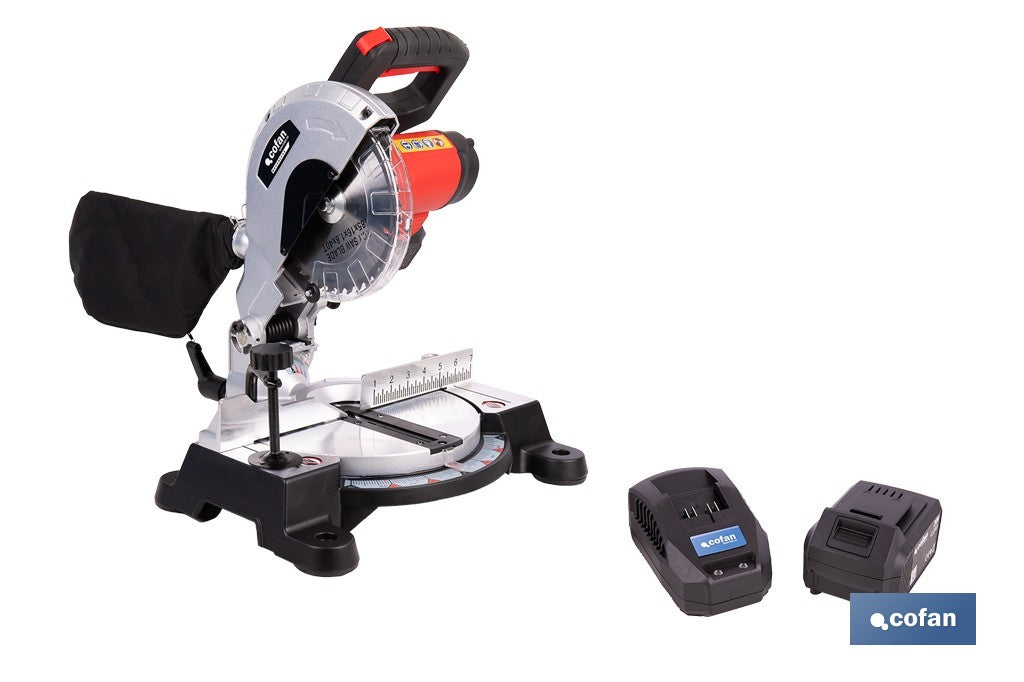 Cofan – Ingletadora a Batería 20V Brushless | Ø185 mm | Corte 105 mm | -45°/+45° | 3200 rpm