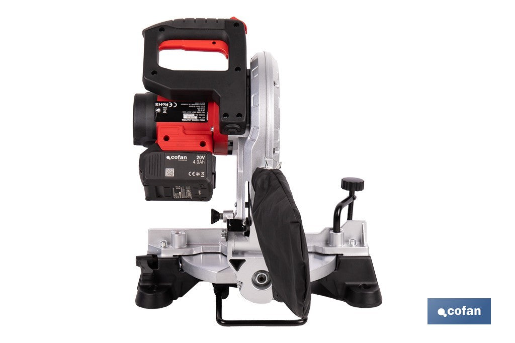 Cofan – Ingletadora a Batería 20V Brushless | Ø185 mm | Corte 105 mm | -45°/+45° | 3200 rpm