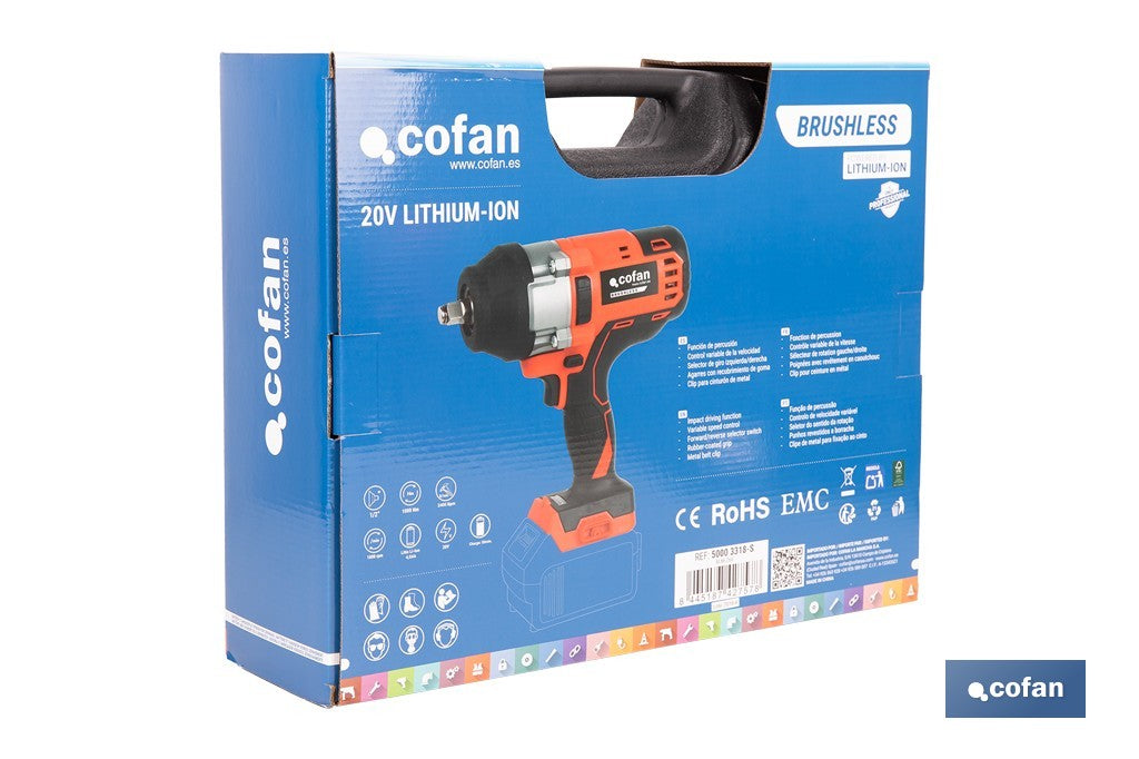 Cofan – Pistola de Impacto 1/2" a Batería 20V Brushless | 1000 Nm | 5 Niveles de Par | Con o sin Batería