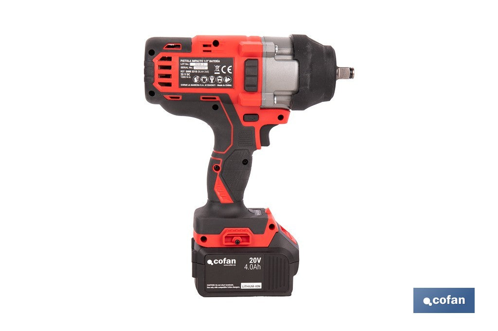 Cofan – Pistola de Impacto 1/2" a Batería 20V Brushless | 1000 Nm | 5 Niveles de Par | Con o sin Batería