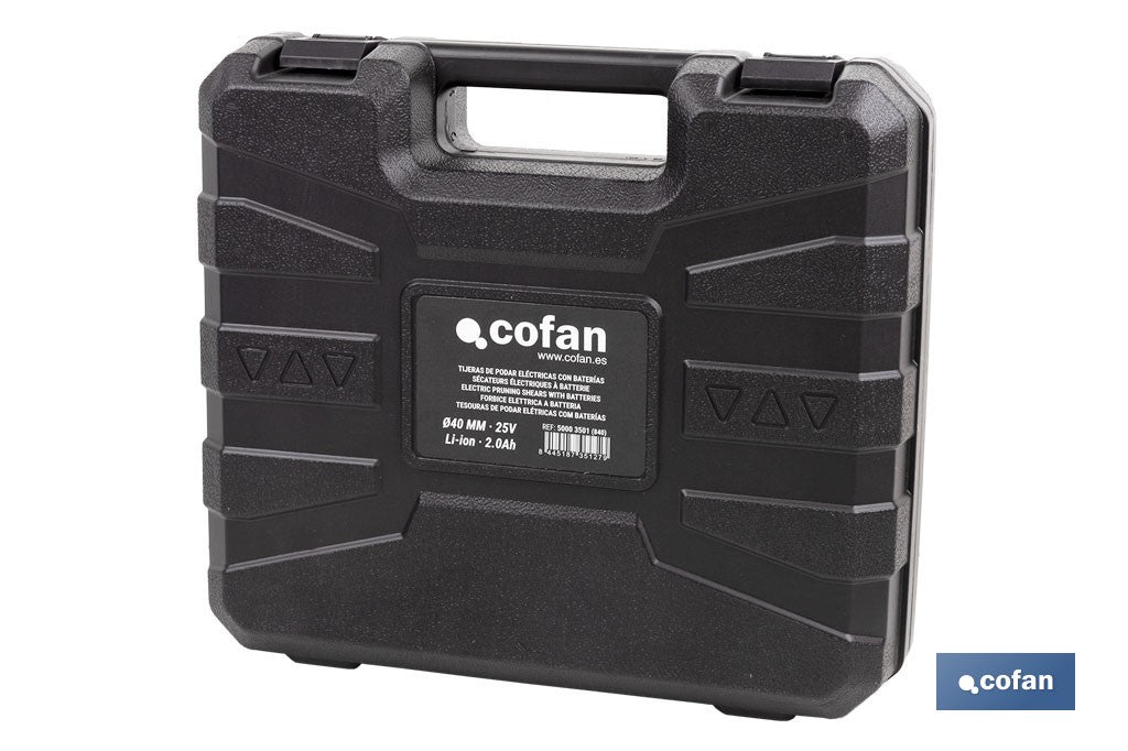 Cofan – Set de Tijeras de Podar Eléctricas 25 V con Pértiga Extensible 1,40–2,07 m | 2 Baterías + Maletín