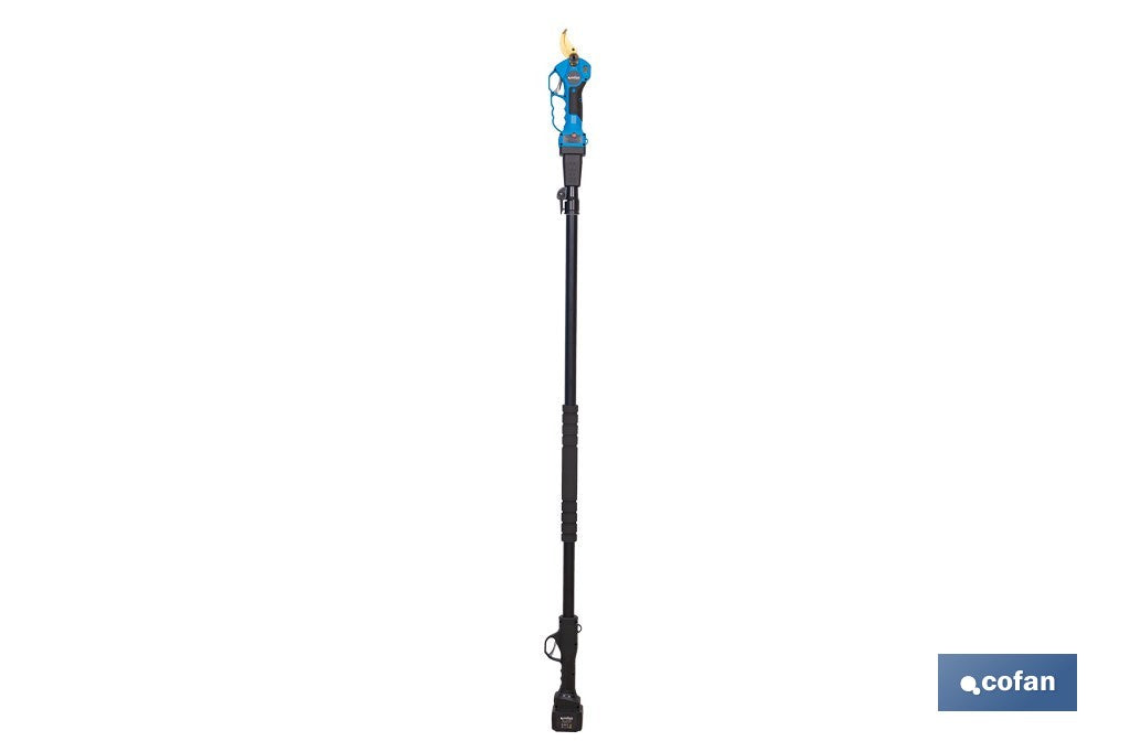 Cofan – Set de Tijeras de Podar Eléctricas 25 V con Pértiga Extensible 1,40–2,07 m | 2 Baterías + Maletín
