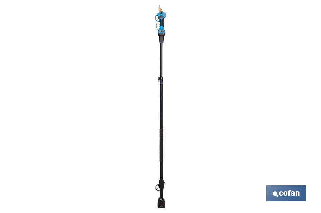 Cofan – Set de Tijeras de Podar Eléctricas 25 V con Pértiga Extensible 1,40–2,07 m | 2 Baterías + Maletín