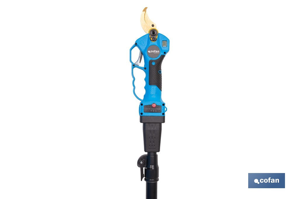 Cofan – Set de Tijeras de Podar Eléctricas 25 V con Pértiga Extensible 1,40–2,07 m | 2 Baterías + Maletín