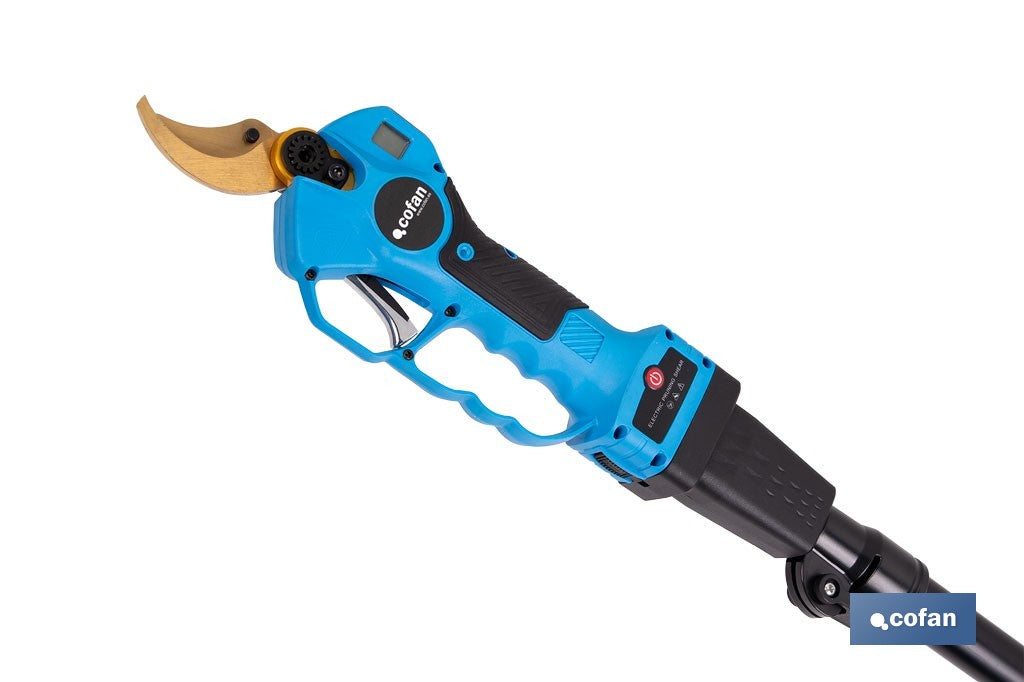 Cofan – Set de Tijeras de Podar Eléctricas 25 V con Pértiga Extensible 1,40–2,07 m | 2 Baterías + Maletín