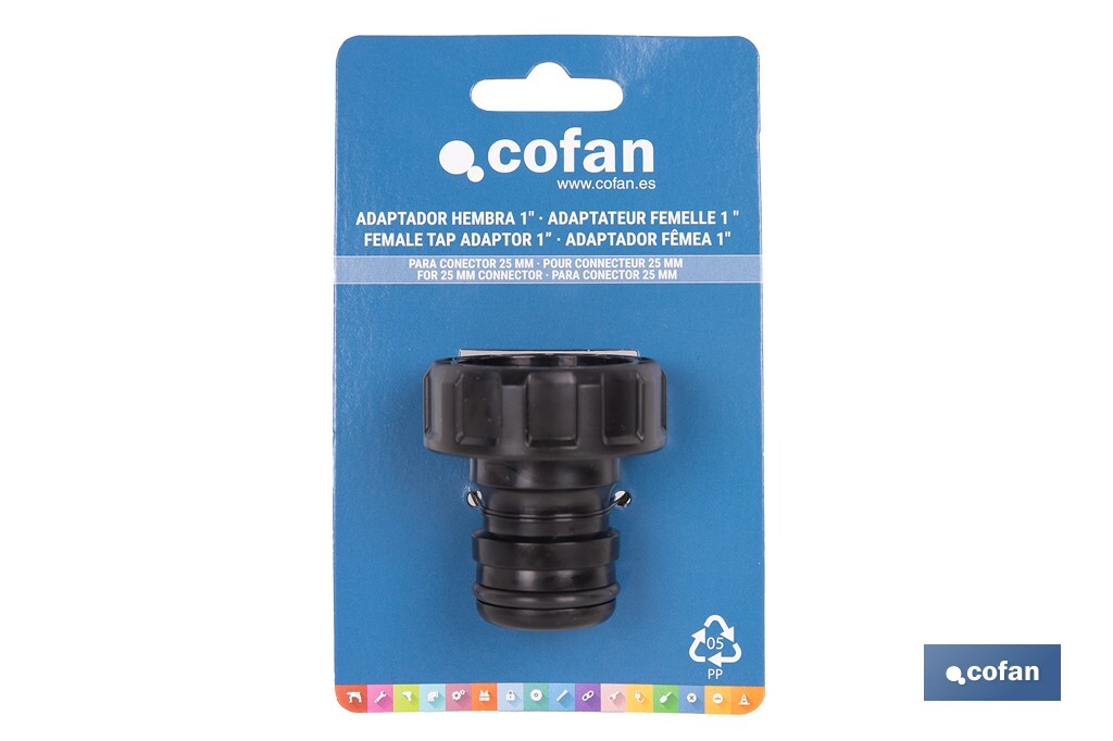 Cofan – Adaptador de Polipropileno con Rosca Hembra de 1" | Antifugas y Resistente | Ideal para Riego y Mangueras