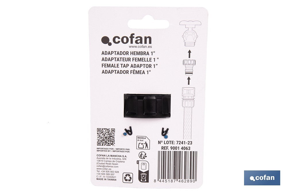 Cofan – Adaptador de Polipropileno con Rosca Hembra de 1" | Antifugas y Resistente | Ideal para Riego y Mangueras