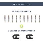 IBRIQO® Kit 10 Obuses Válvula Presta + 2 Llaves para Bicicleta MTB y Road - Imagen 2