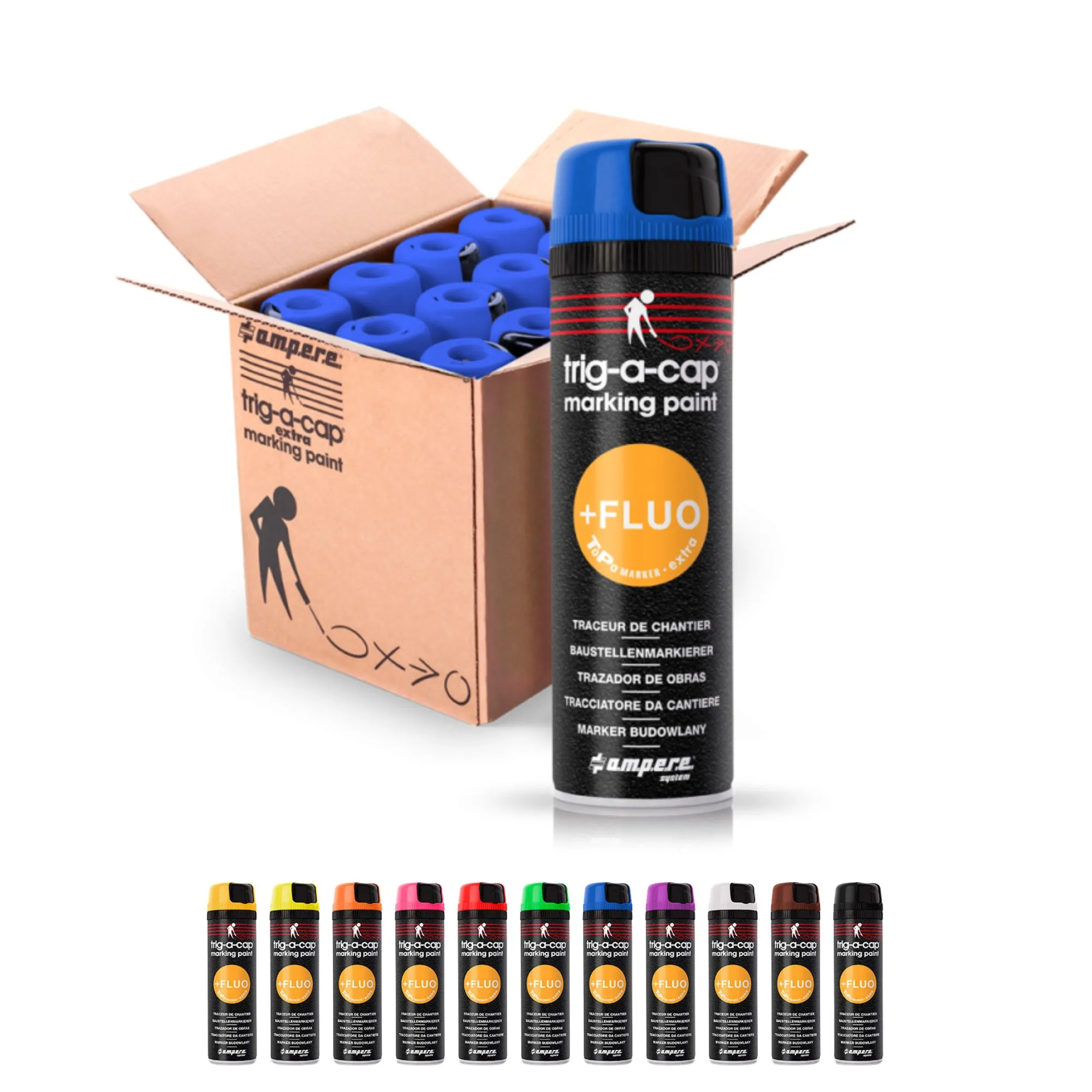 trig-a-cap-marking-paint-ampere TRIG-A-CAP® EXTRA Spray Marcador Topográfico Fluorescente | 650 ml - Imagen 1